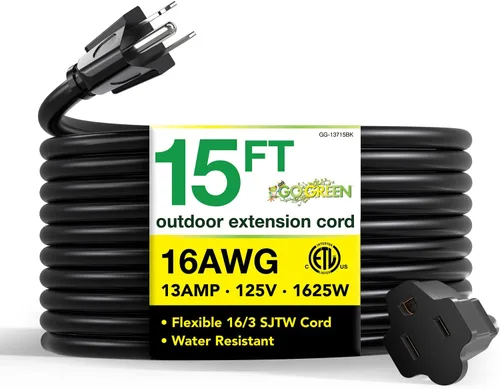 Vista 19 de Go Green Power Inc. (GG-13708BK) - Cable de extensión 16/3 SJTW para exteriores; color negro, 8 pies
