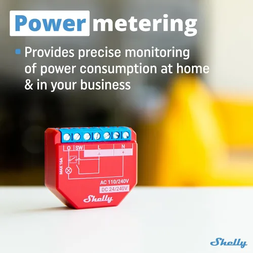 Vista 4 de Shelly 1 PM - Interruptor de relé, automatización inteligente del hogar, WiFi, para Alexa y Google Home, app iOS y Android, sin concentrador
