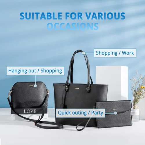 Vista 3 de LOVEVOOK Monederos y bolsos de mano para mujer, bolsos de mano de moda, bolso de hombro con asa superior, juego de 3 piezas