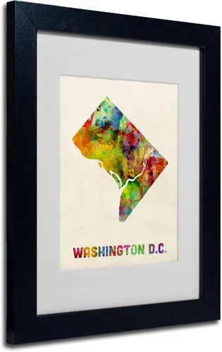 Trademark Fine Art Mapa de Washington D.C. - Arte enmarcado enmarcada por Michael Tompsett en marco negro, 11 x 14 pulgadas