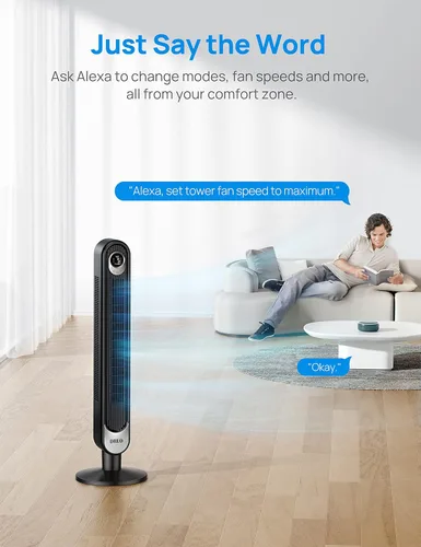 Vista 3 de Dreo Ventilador de torre inteligente, control de voz WiFi, compatible con Alexa/Google y ventiladores para el dormitorio del hogar, ventilador