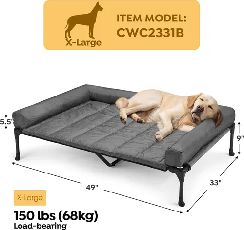 Vista 2 de Veehoo Cama elevada refrescante para perro con cojín extraíble e impermeable, cuna elevada para mascotas con malla Teslin transpirable, pies