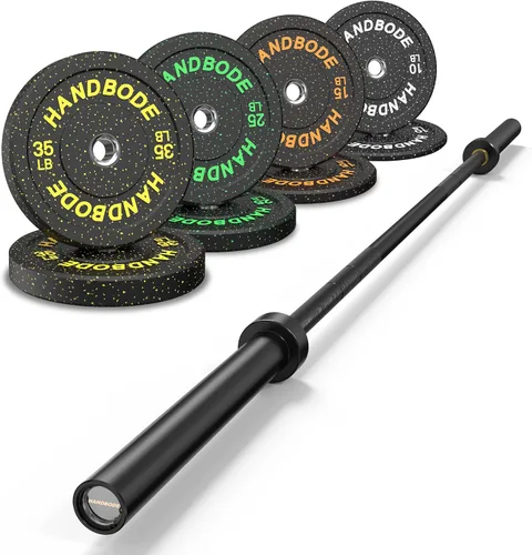 Vista 16 de HANDBODE Olympic High-Bounce Bumper Plates Bench Press Barbell Weights Set 2 - Inch, 10-55 lb Rubber Weight Sets for Home Gym, Strength Training