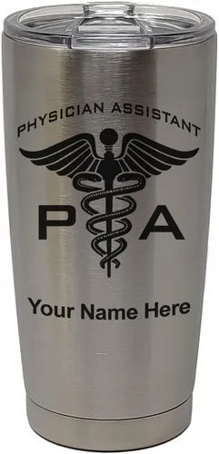 Vista 30 de LaserGram Vaso aislado al vacío de 20 onzas, asistente médico PA, grabado personalizado incluido (negro)
