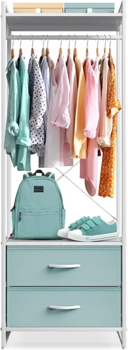 Vista 6 de Sorbus Perchero Premium de Ropa con Cajones - Armario Resistente de Servicio Pesado con Marco de Metal y Parte Superior de Madera - Perchero de Ropa