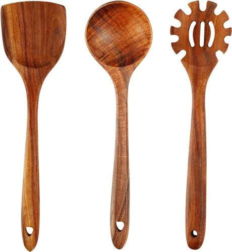 Vista 14 de FJNATINH Juego de herramientas de cuchara de espátula de madera para wok, espátula de wok de teca de mango largo de 14 pulgadas