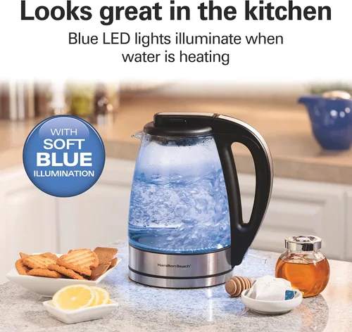 Vista 5 de Hamilton Beach Compact Hervidor de agua de vidrio, 1 litro (40930)