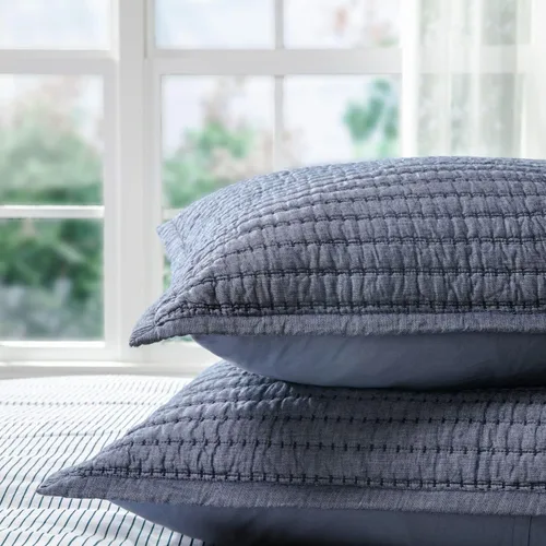 Vista 7 de ELEGANT LIFE HOME Manta de hilo teñido de algodón Chambray con relleno de algodón - Edredón ligero de punto de canal, individual azul, 68” x 90