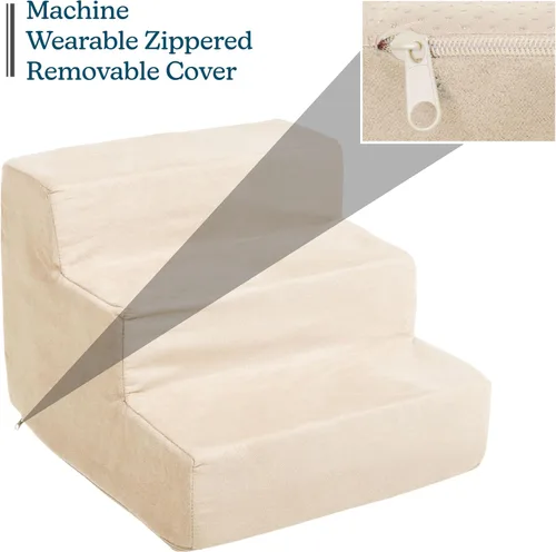 Vista 4 de Petmaker - Escaleras de espuma de alta densidad para mascotas, funda extraíble de microfibras y parte inferior antideslizante con zíper, lavable a