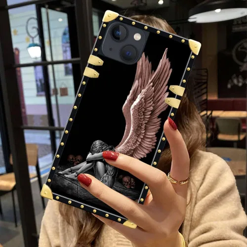 Vista 6 de DAIZAG Funda compatible con iPhone 14 Pro Max, funda de Angel Wings Girl para iPhone 14 Pro Max, decoración de metal de TPU suave a prueba de golpes
