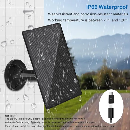 Vista 4 de Panel solar para cámara exterior, cargador solar resistente al agua IP66, suministro de energía solar continuo para cámaras de seguridad, con cable