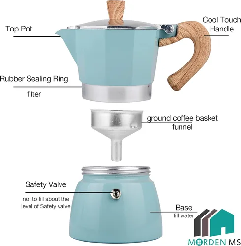 Vista 10 de MORDEN MS Moka - Cafetera de café expreso para estufa, 6 tazas/10 onzas, cafetera italiana, cafetera para camping, cafetera cubana manual