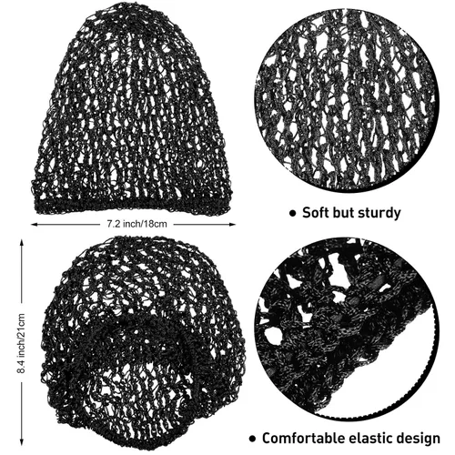 Vista 3 de Waydress 2 piezas de malla para el pelo red rayón tejido Snood mujeres ganchillo dormir Cap (negro)