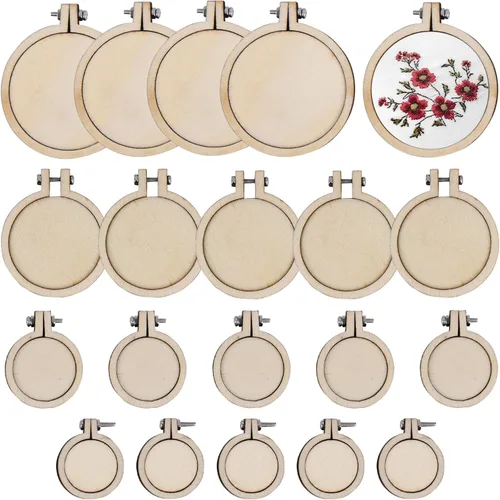 Vista 13 de Framendino, Paquete de 10 mini aros de madera para bordar círculos redondos de punto de cruz para bricolaje, llavero, marco