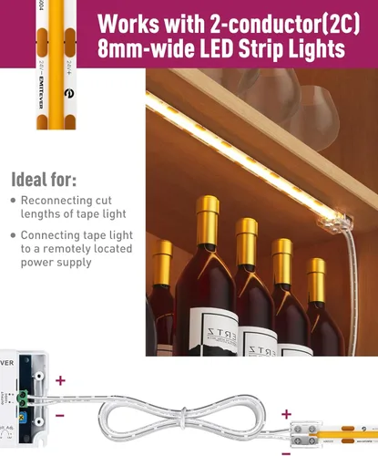 Vista 3 de EMITEVER Conectores de tira LED, 2 paquetes de conectores de luz de cinta LED, 2 pines, sin soldadura, tornillo de apriete, conector de extensión
