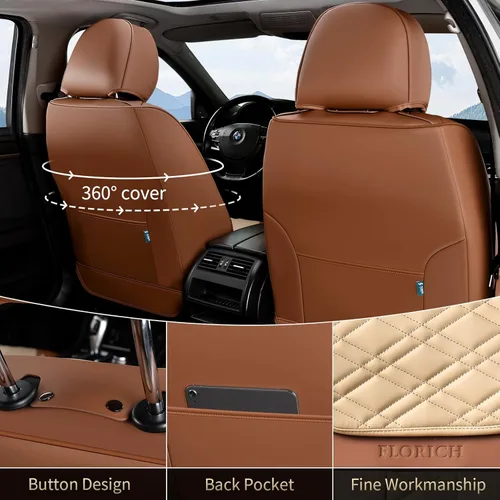 Vista 2 de FLORICH Fundas de asiento delantero, 2 piezas, fundas de asiento para automóviles, fundas de asiento universales de cuero de lujo, accesorios