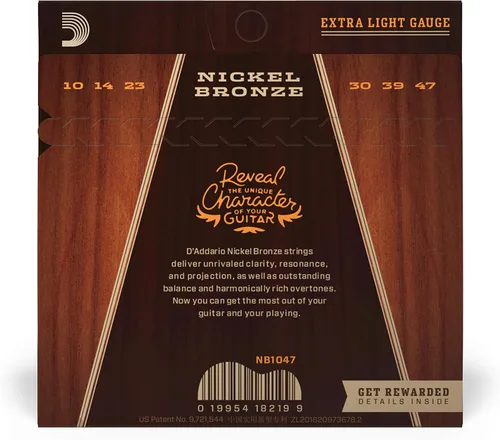 Vista 2 de D'Addario NB1152 cuerdas de guitarra acústica de bronce de níquel, luz personalizada