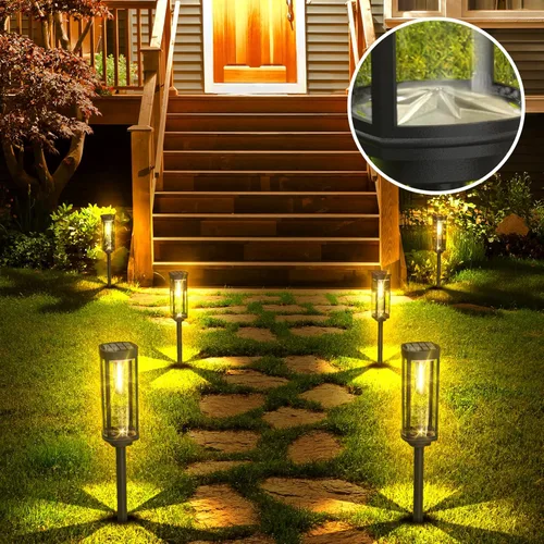Vista 8 de Paquete de 8 luces solares para caminos al aire libre, luces solares brillantes para senderos exteriores, impermeables, luces solares para acera