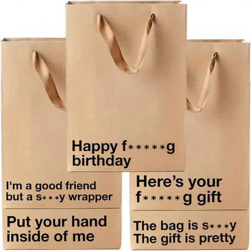 MilkToast Brands Divertidas bolsas de regalo, tamaño de 11 x 8 x 4 pulgadas, juego de 5 bolsas de papel kraft de colores con frases sarcásticas para
