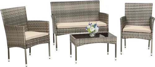 Vista 21 de PayLessHere Juego de muebles de exterior, 4 piezas, juego de muebles modulares de patio, juego de conversación resistente al agua con 3 sillas