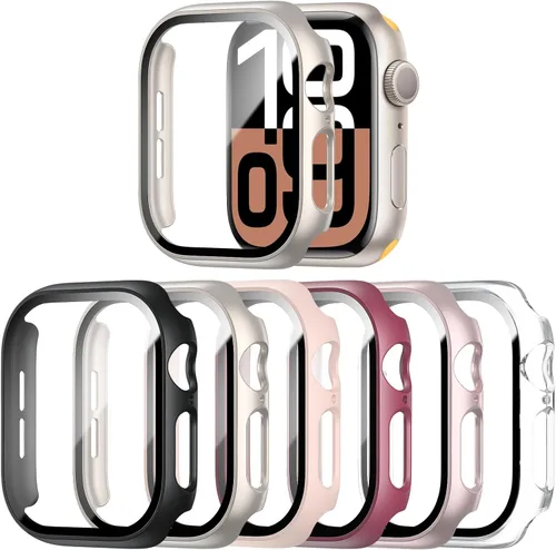 Vista 9 de WISKII - Juego de 2 protectores de pantalla y fundas para Apple Watch Series 9/8/7 de 41 mm, cubierta protectora ultradelgada de policarbonato duro