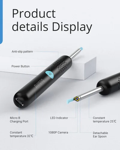 Vista 5 de BEBIRD Herramienta de eliminación de cera de oídos con cámara HD, limpiador visual inteligente R1 mejorado con otoscopio, visor de oídos con 6 luces