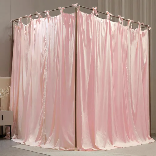 Vista 6 de AIOOO Dosel de Cama con Cortina de Princesa de 4 Postes de Doble Capa Cómoda Mosquitera de Malla y Tela para Niñas Adultas Decoración de Dormitorio