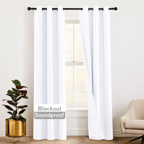 Vista 68 de RYB HOME - Cortinas totalmente opacas para baño, 3 capas de reducción de ruido, cortinas blackout con ojales para ventana pequeña de dormitorio