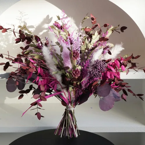 Vista 3 de Ramo de flores secas, paquete de hierba de pampa mixta, decoración de flores rústicas, arreglos florales de eucalipto de hierba de pompas