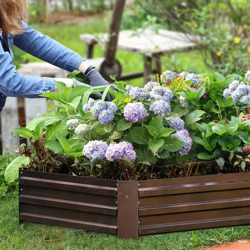 Vista 3 de LuxenHome - Kit de cama de jardín elevada galvanizada de 6 x 3 x 1 pies, para exteriores, caja rectangular de metal para jardinería, maceta grande