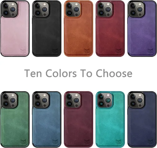 Vista 2 de SUANPOT Funda tipo cartera para iPhone 13 Pro Max 6.7 5G con bloqueo RFID, tarjetero de crédito, funda de piel sintética con tapa para teléfono