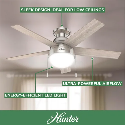 Vista 2 de Hunter Anslee 50278 - Ventilador de techo para interiores de 46 pulgadas con luz LED, ventilador de techo con cadena de tracción, para dormitorio