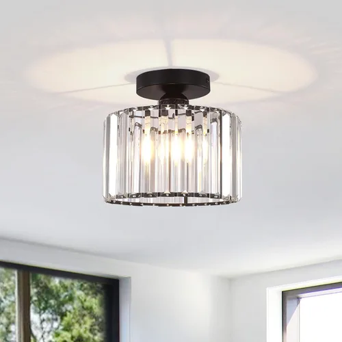 Vista 12 de BUXVRCS Candelabro de cristal plateado - Moderna lámpara de techo semiempotrada para cocina, dormitorio, sala de estar y más (plateado)
