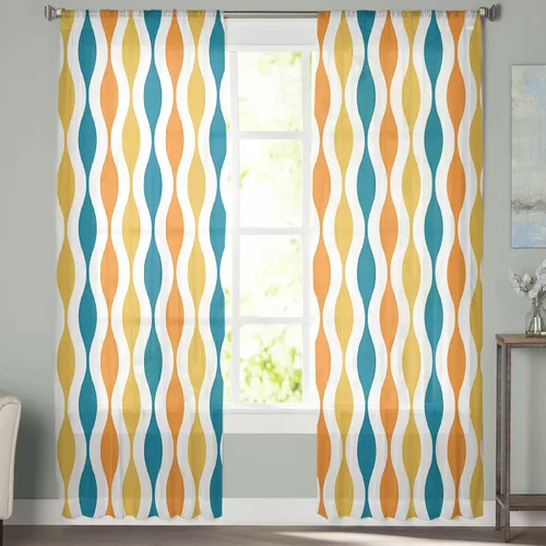 Cortinas semitraslúcidas de mediados de siglo de 63 pulgadas de largo para decoración de sala de estar, cortinas de gasa con bolsillo para barra,