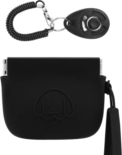 Vista 12 de WALLFID Bolsa de silicona para golosinas de perro, cierre automático, con clicker de entrenamiento para mascotas, bolsa para caminar para perros