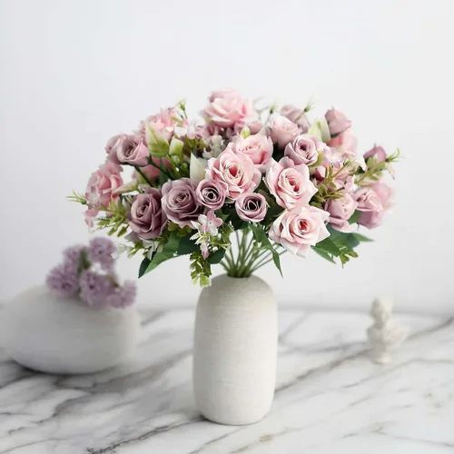 Efavormart - 4 arbustos | Ramo de novia de seda artificial de 12 pulgadas de rosa polvorienta, flores sintéticas