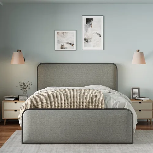 Vista 112 de SOFTSEA Cama de plataforma tapizada tamaño Queen con cajón de almacenamiento, marco de cama tapizado con cabecera con respaldo de alas, soporte