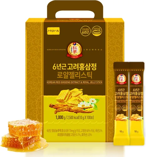 Extracto de ginseng rojo coreano de 6 años y miel real 100 barras Sabor dulce 70 mg de ginseng, 15% miel australiana Energía, enfoque, fatiga,