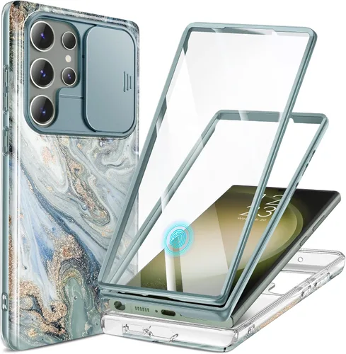 Vista 10 de GVIEWIN para Samsung Galaxy S23 Ultra Funda con cubierta deslizante para cámara, [Protector de pantalla incorporado] [2 Marcos frontales] Funda