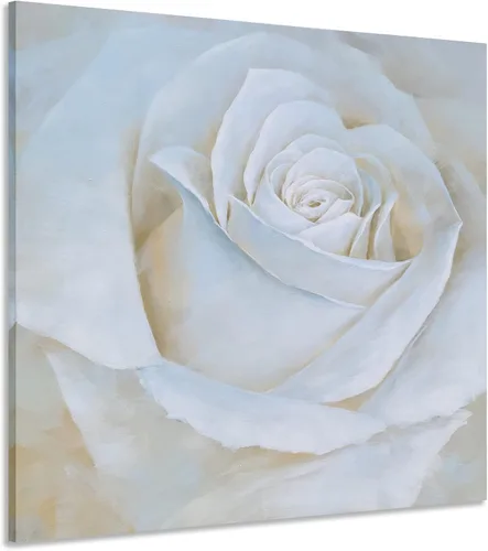 Yihui Arts - Pintura en lienzo de rosa blanca con textura - Perfecta para decoración de pared en baño, dormitorio y sala de estar