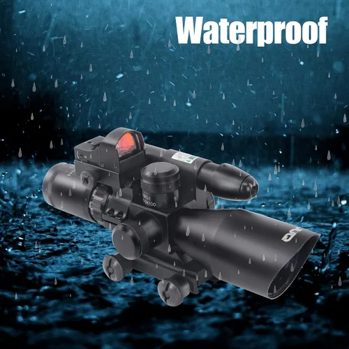 Vista 4 de UUQ 2.5-10x40 Mira telescópica combinada para rifle, retícula Mil-dot iluminada doble, con mini visor reflex de punto rojo de 3 MOA y visor láser