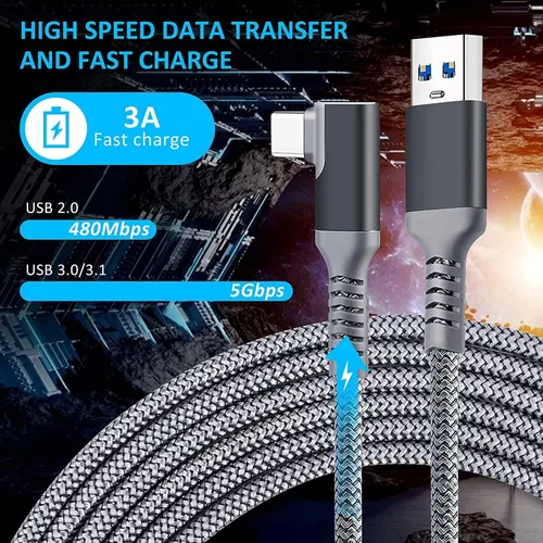 Vista 3 de Tiergrade Link Cable for Meta Quest 3, 16FT USB 3.0 to Type-C Cable Accessories Compatible with Quest 2Pro, PICO4Pro, High Speed Data Transfer and