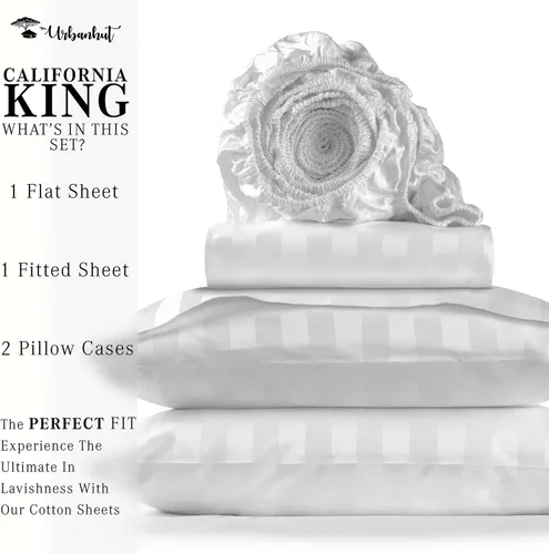 Vista 220 de URBANHUT Juego de sábanas de algodón egipcio de 1000 hilos tamaño completo, 4 piezas, suaves y transpirables, sábanas de hotel de lujo que se