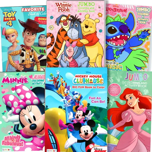 Disney Classics - Libros para colorear y actividades para niños, paquete para colorear a granel con Mickey Mouse, Minnie, Ariel con calcomanías,