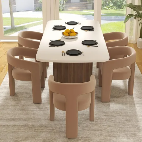 Vista 12 de RIVOVA Silla de comedor moderna de barril, silla lateral acolchada en lino con brazos cómoda para tocador, silla para comedor, sala de estar