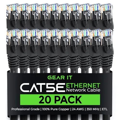 Vista 16 de GearIT Paquete de 20 cables de conexión Ethernet Cat5e de 1 pie - Cable de red LAN RJ45 sin enganches, color negro