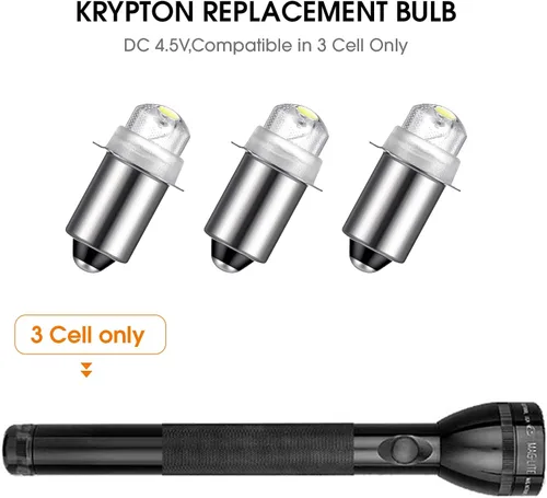 Vista 4 de Honoson 3 piezas bombilla para linterna de 55 lúmenes, 4.5 voltios LED Kriptón, bombilla de repuesto para linterna de 10 años de vida útil, 41-1644