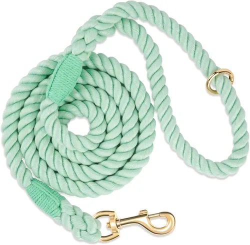 Vista 12 de Correa para perro de 5 pies hecha a mano de cuerda de algodón trenzada para perros pequeños, medianos y grandes, cierre de metal dorado resistente