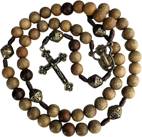 Rosario de madera – Rosario de madera elegante hecho a mano y rosario de bronce católico o cristiano regalo rosarios
