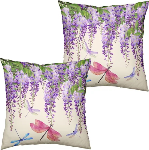 Vista 26 de Juego de 2 fundas de almohada de Pascua de conejo de 18 x 18 pulgadas, fundas de almohada de flores rojas coloridas, fundas de almohada de huevo